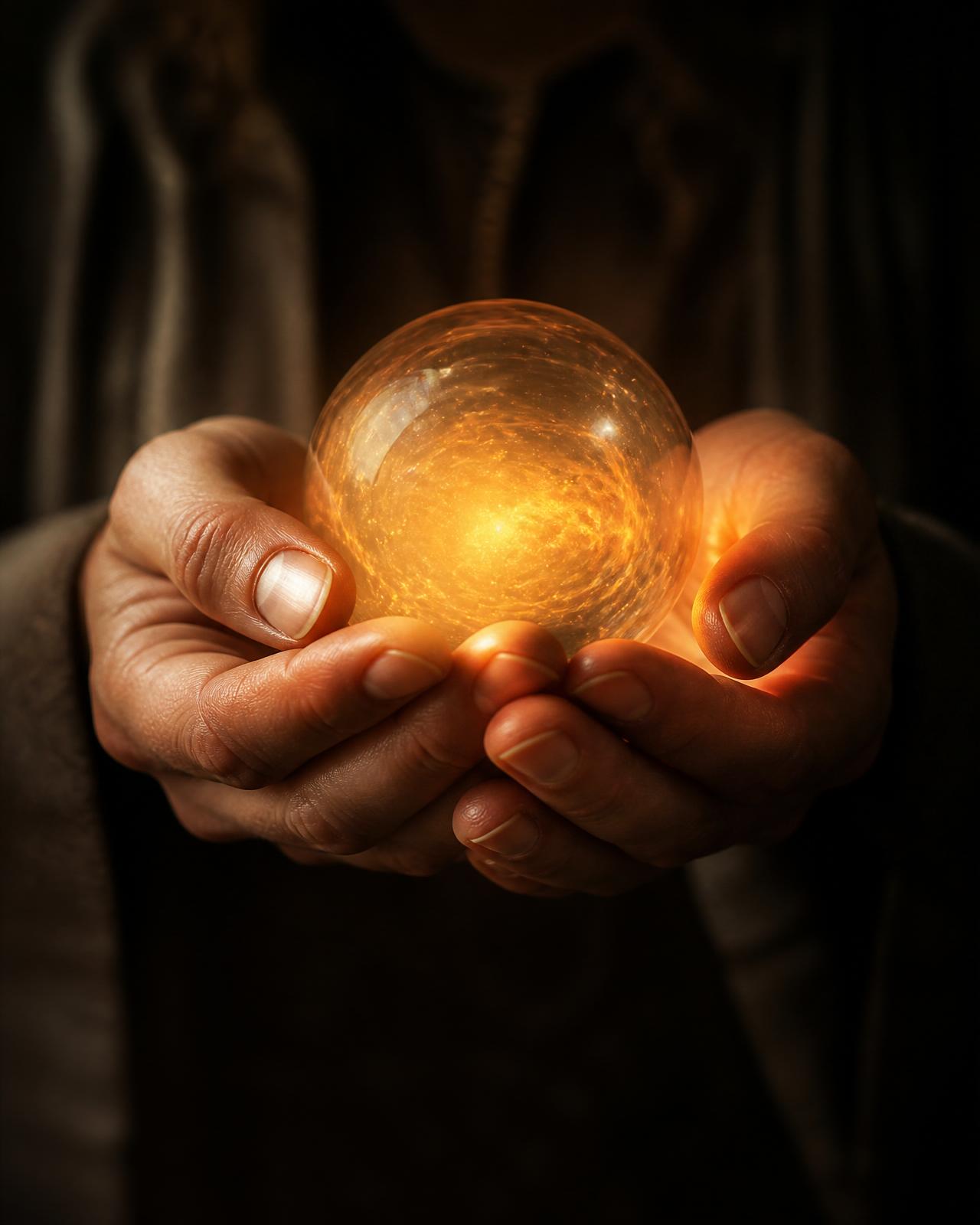 Mani che sostengono una sfera di luce — simbolo dell'ascolto strategico